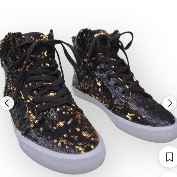 Women’s supra skytop sneakers black gold sequin with white sole size 7 - Picture 3 of 3